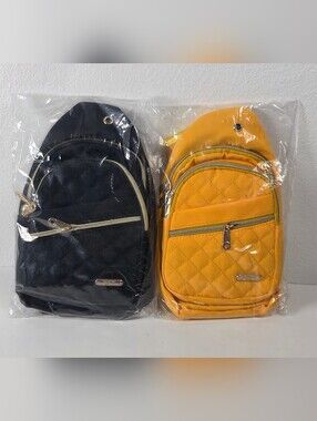 Set Of Quilted Crossbody Sling Bags - Black & Yellow NEW